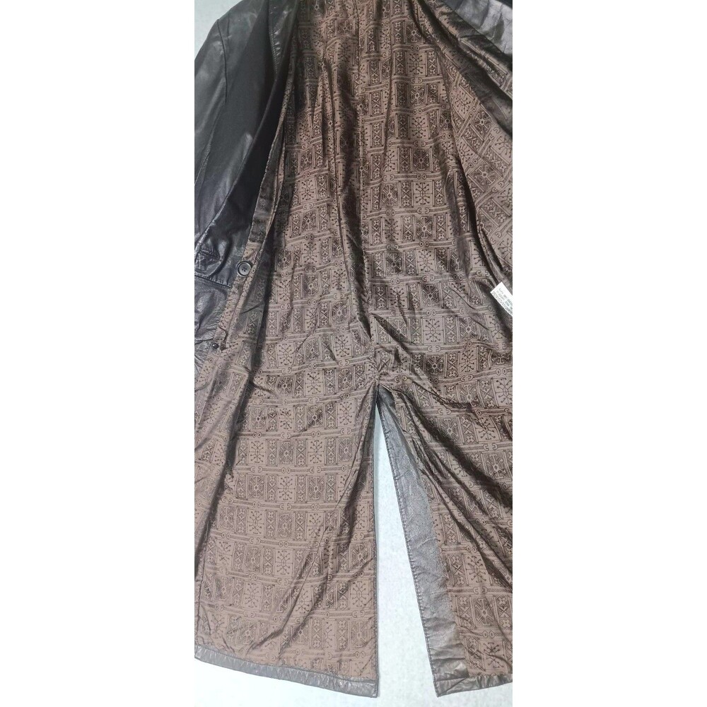 VTG G III Double Breasted Full Length Leather Trench Coat L Black Matrix Grunge - Picture 11 of 15